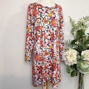 LANDS’ END dress | floral casual knit | bright | long sleeves | knee length | me